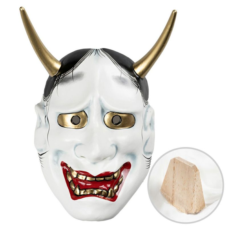 高級お面 般若 白 くわえ付き 張子製 | 祭り用品専門店の祭すみたや