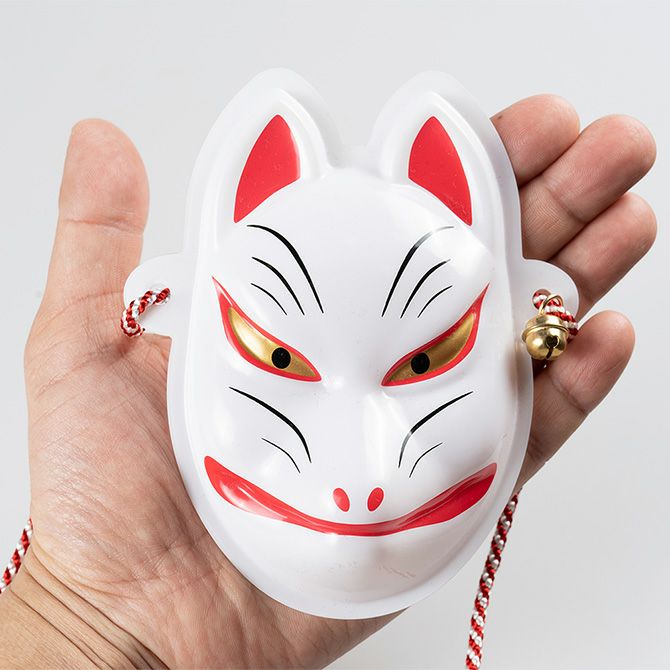 髪飾り用 ミニお面 狐（きつね） 白色 プラスチック製 | 祭り用品専門