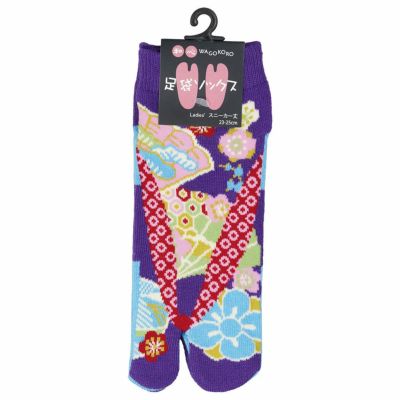 和心　足袋ソックス　草履花扇古裂　紫