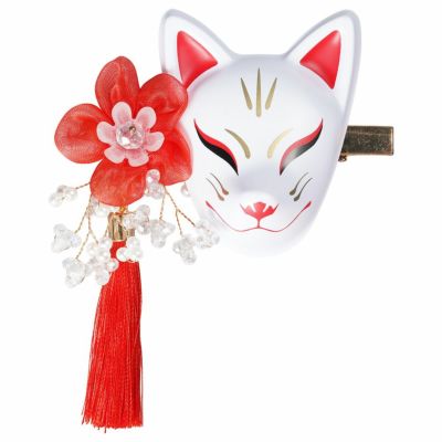 ミニお面 天狐ヘアクリップ髪飾り 赤