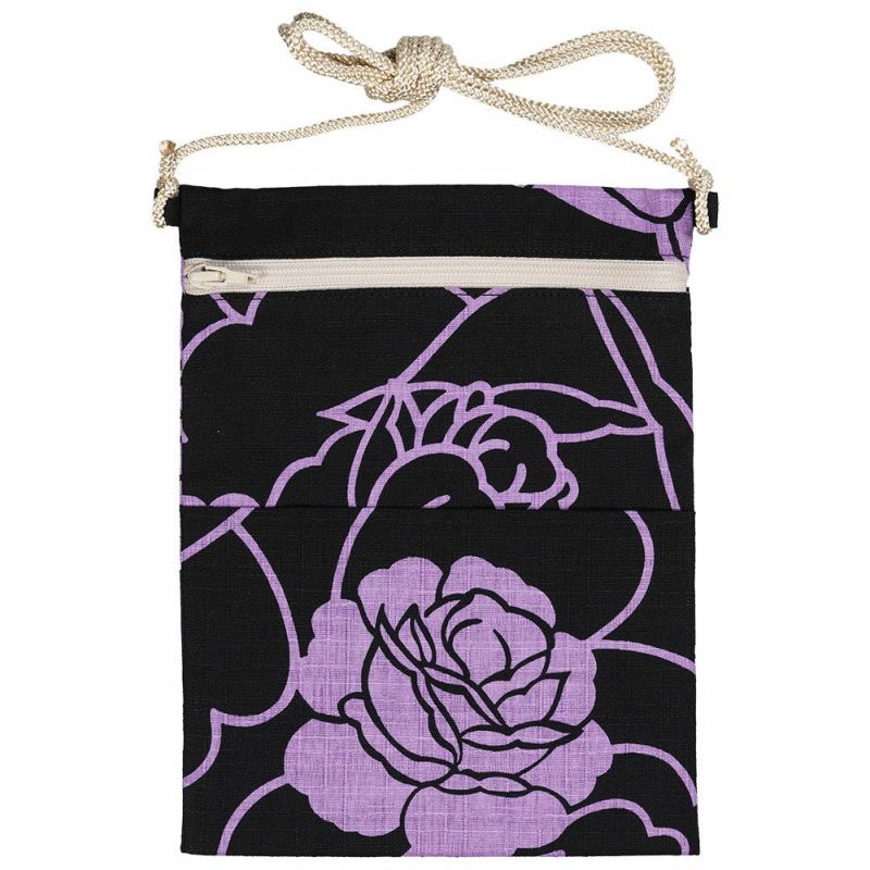 縦長ポーチ　薔薇　ふじ色