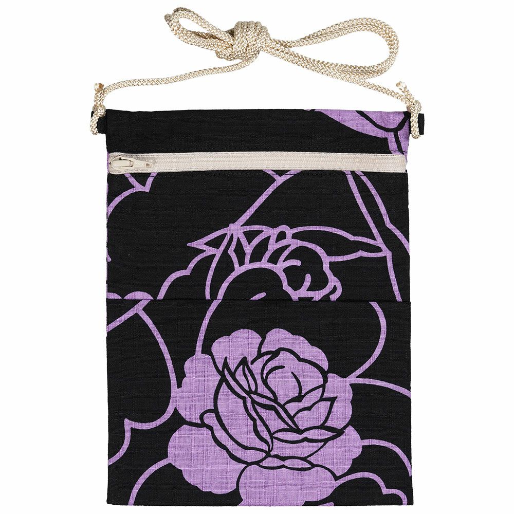 縦長ポーチ　薔薇　ふじ色