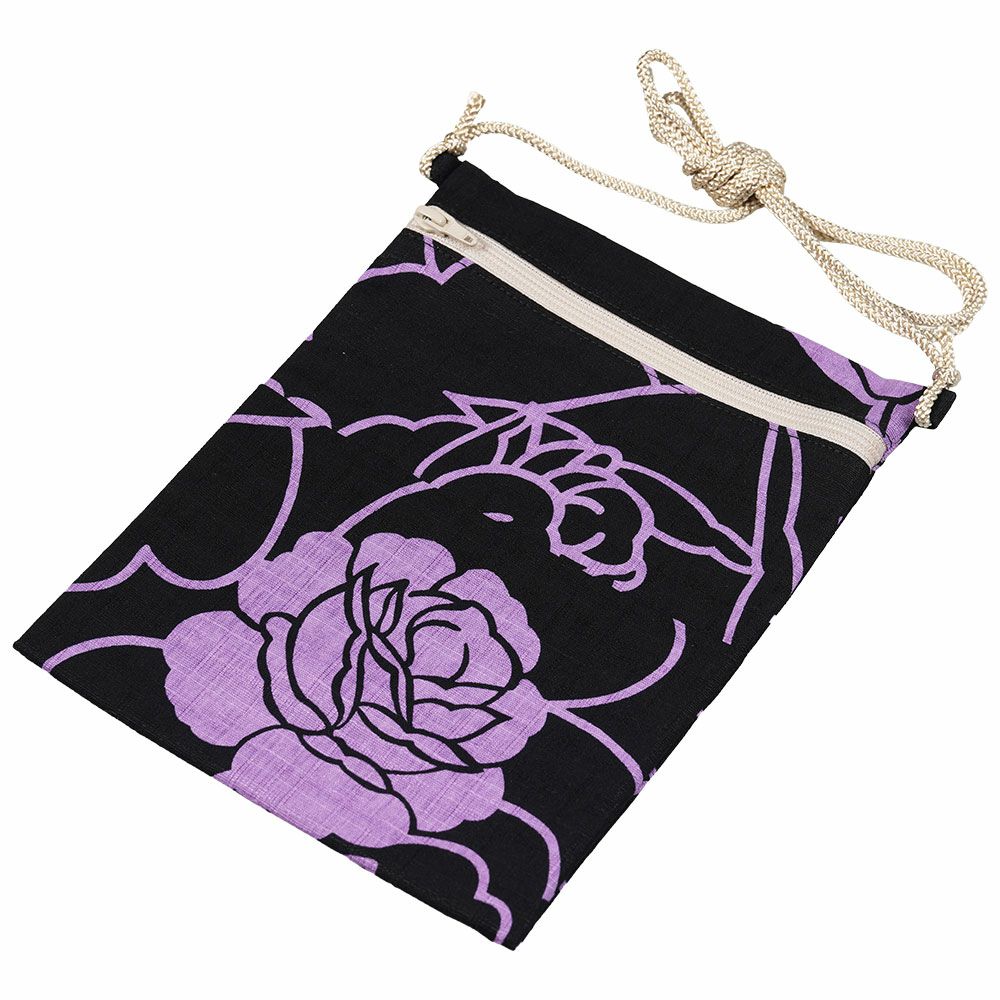 縦長ポーチ　薔薇　ふじ色