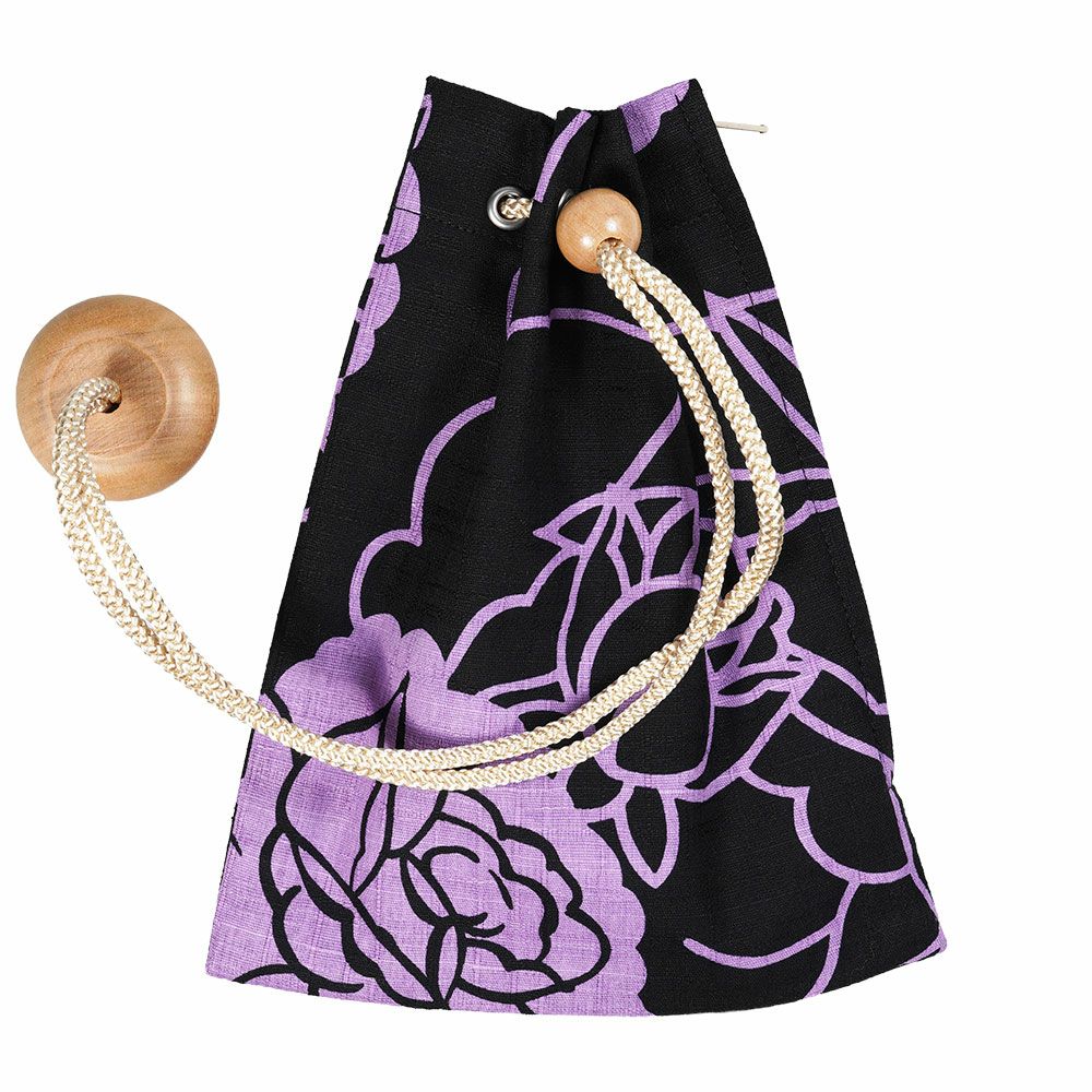 腰下げ巾着袋　薔薇　ふじ色