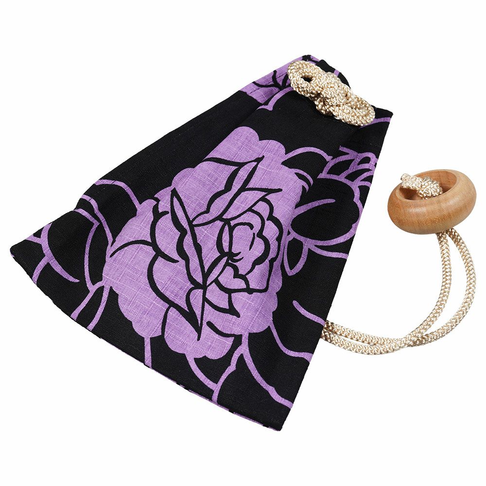 腰下げ巾着袋　薔薇　ふじ色