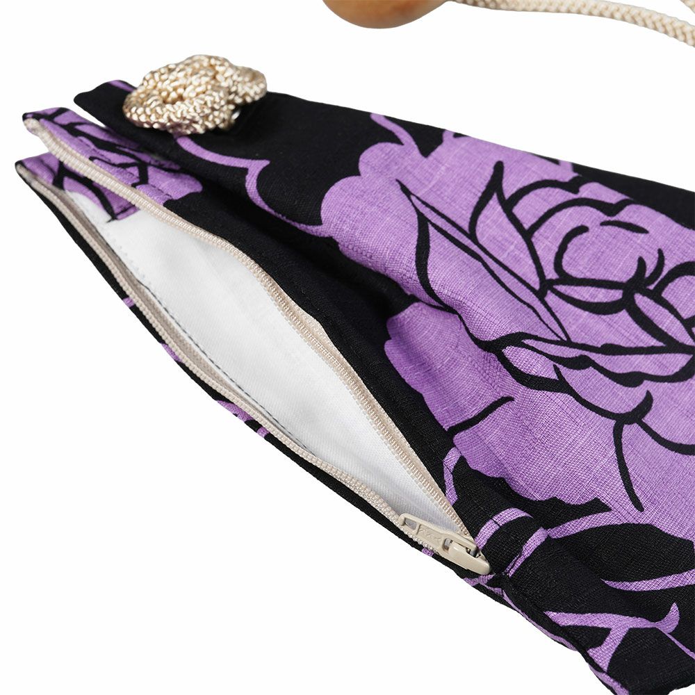 腰下げ巾着袋　薔薇　ふじ色